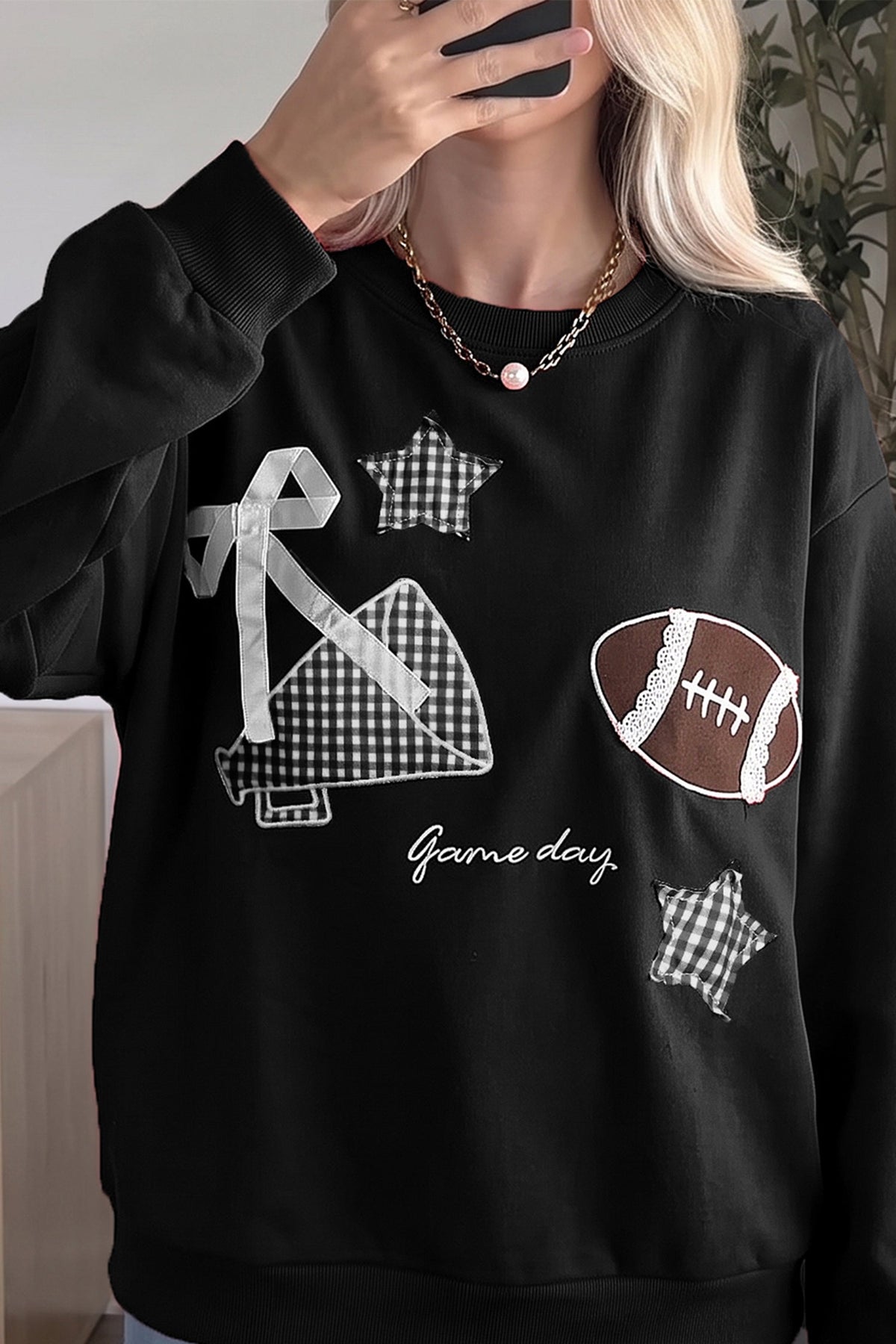 Game Day Gingham Patch Embroidered Sweatshirt