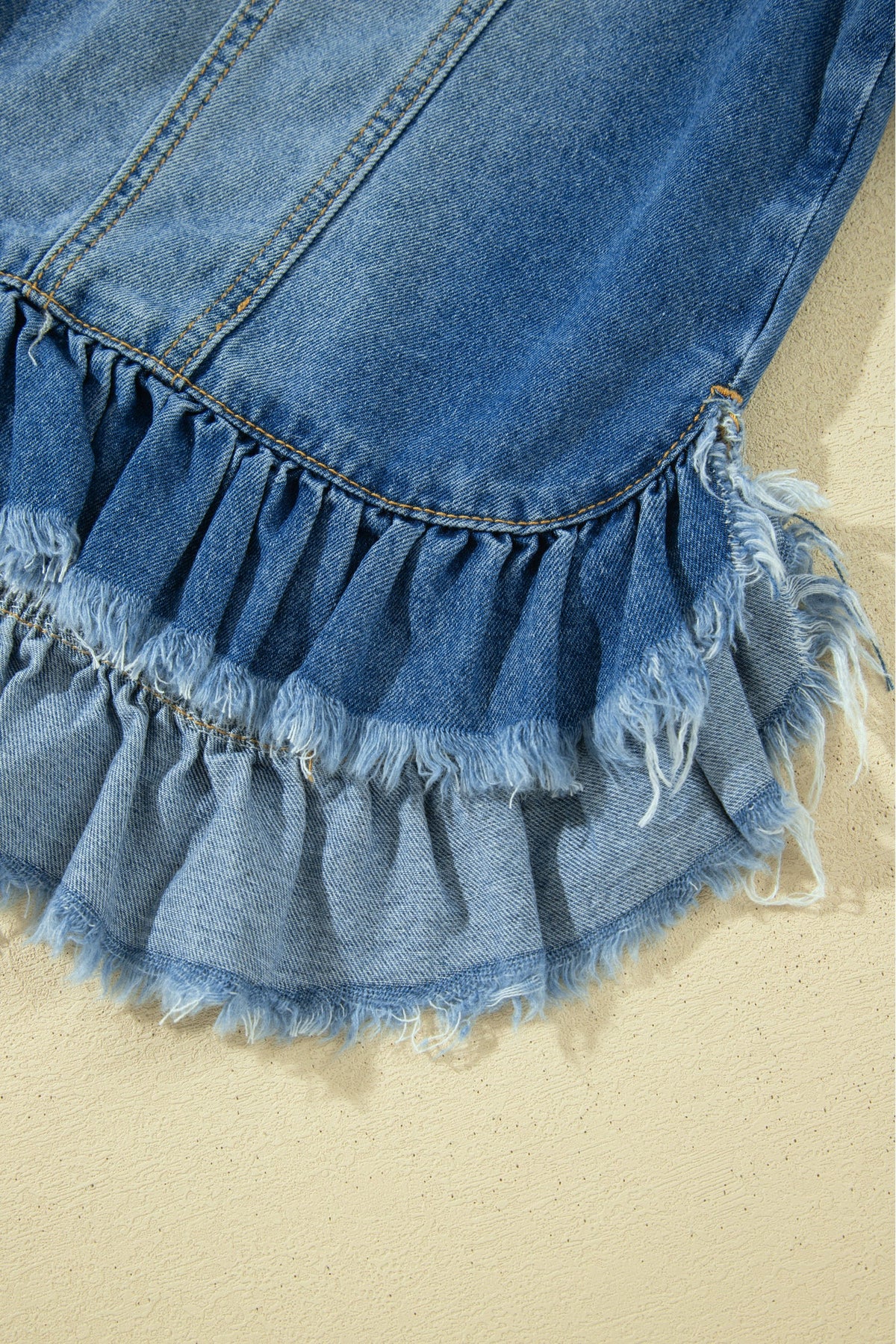 Denim Raw Edge Short Sleeve Ruffle Hem Jacket