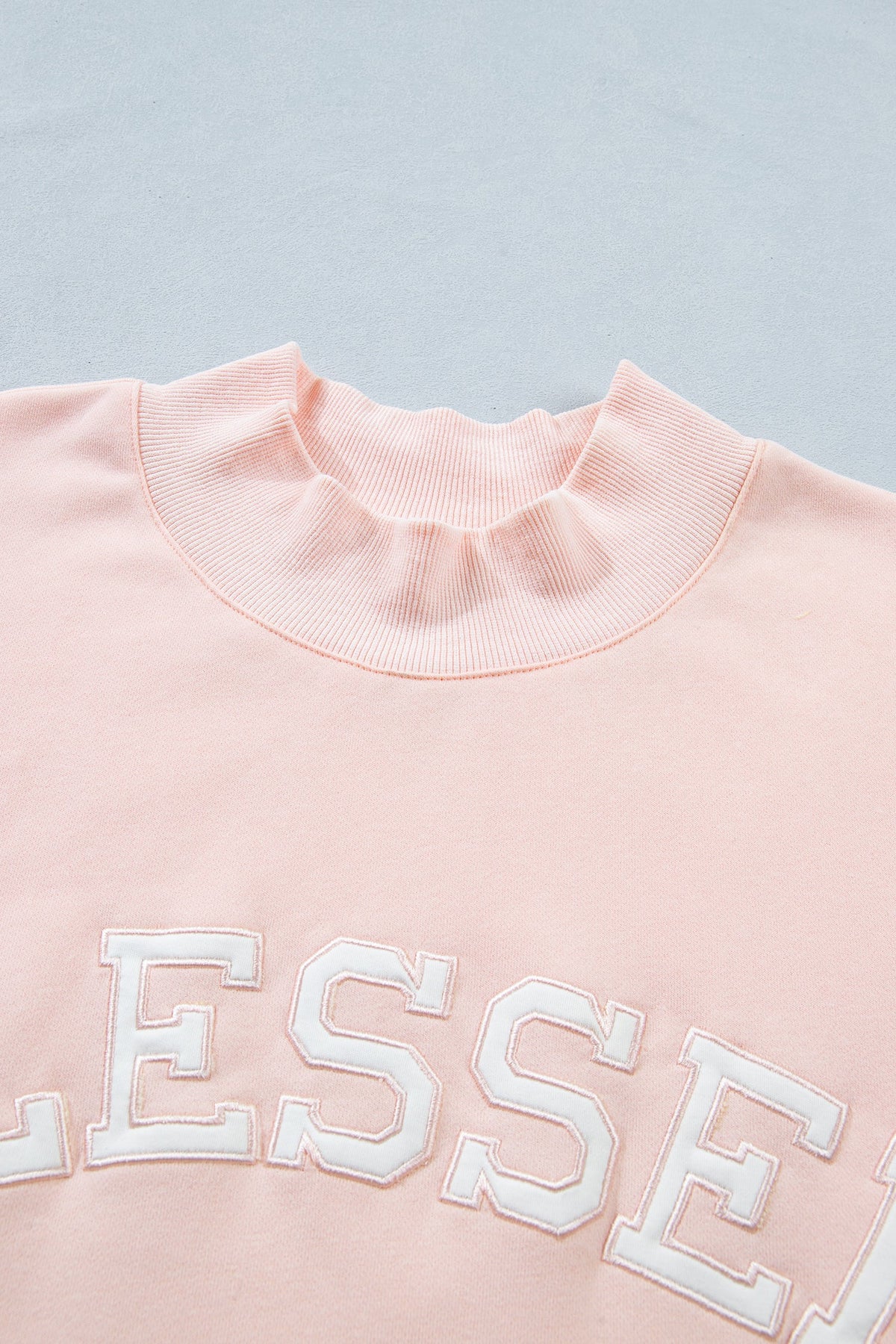 Plus Size BLESSED Embroidered Patch Mock Neck Sweatshirt