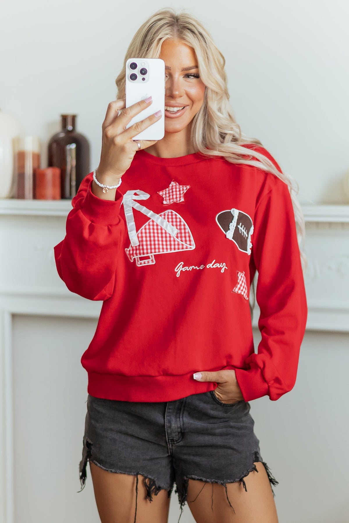 Game Day Gingham Patch Embroidered Sweatshirt