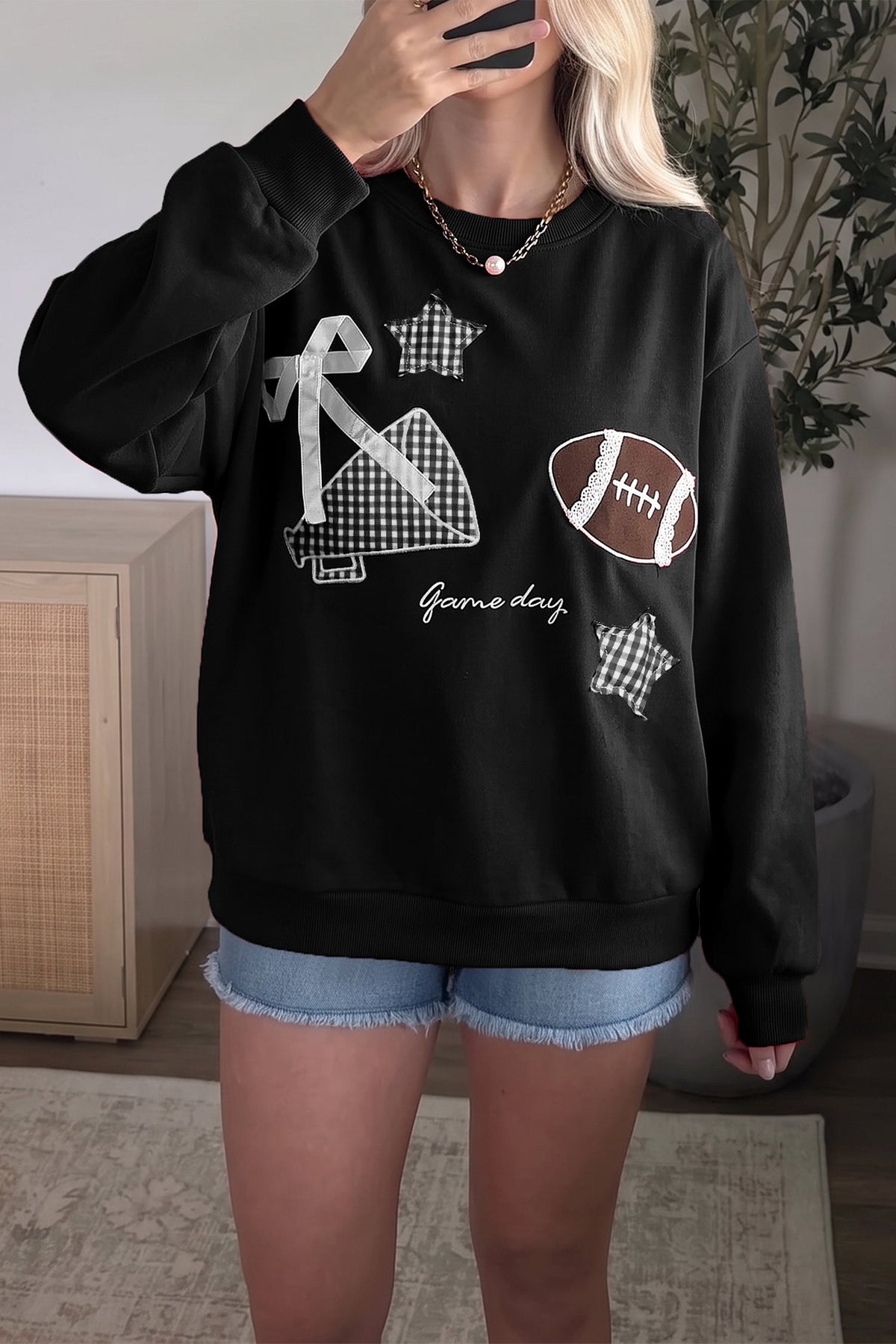 Game Day Gingham Patch Embroidered Sweatshirt